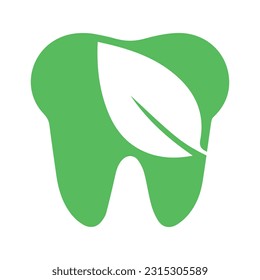 Tooth logo dental care with leaf vector illustration
