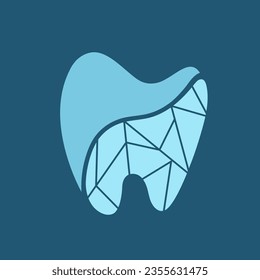 Tooth logo for dental, oral care, health and cosmetic product brand. Organic and geometric style dentist clinic icon. Stomatology sign isolated on dark background. Endodontic root canal treatment.