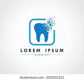 Concepto de dispersión del diseño del logotipo dental. Ilustrador vectorial.