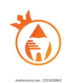 Tooth logo design inside a king ring and water drop shape vector illustration
