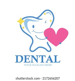Tooth logo holding love image. Vector Logo symbol love on the teeth