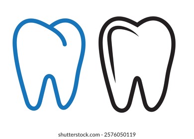 Tooth logo icon for dentist or stomatology dental care design template. Vector isolated black outline line tooth symbol for dentistry clinic or dentist medical center and toothpaste package