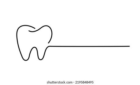 Tooth logo icon and line for text for dentist or stomatology dental care design template. Vector isolated black line contour tooth symbol for dental clinic or dentistry medical center and toothpaste.