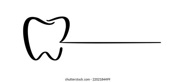 Tooth logo icon and line for text for dentist or stomatology dental care design template. Vector isolated black line contour tooth symbol for dental clinic or dentistry medical center and toothpaste.