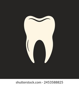 Tooth logo or icon. White molar on black background.