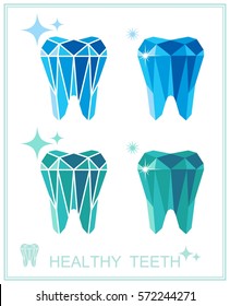 Tooth logo set. Vector illustration for dental clinic branding with teeth in modern style - polygonal low poly in blue and white.