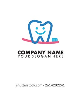 Tooth logo with smile expression and toothbrush with line style