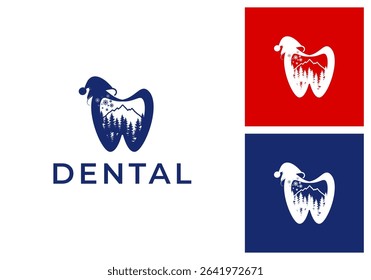 Tooth logo vector design template with snowy mountain and snow cap logo design.