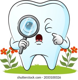 The tooth is looking with the magnifying glass of illustration