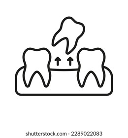 Tooth Lose Line Icon. Tooth Extraction. Stomatology Problem. Removal of Human Teeth Linear Pictogram. Dentistry Outline Symbol. Dental Treatment Sign. Editable Stroke. Isolated Vector Illustration.