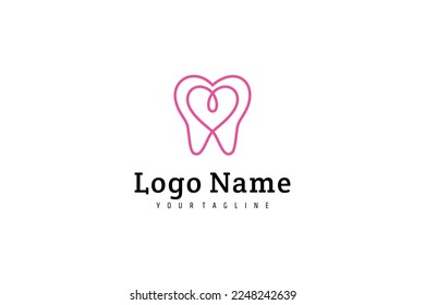 Tooth love logo in continuous line design style