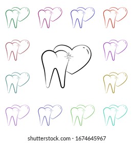 Tooth love, tooth multi color style icon. Simple thin line, outline vector of dentist icons for ui and ux, website or mobile application