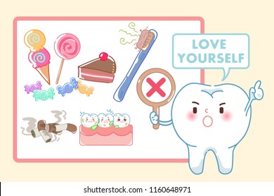 tooth with love yourself concept on the yellow background