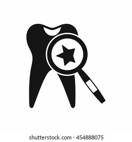 Tooth with magnifying glass icon in simple style isolated vector illustration