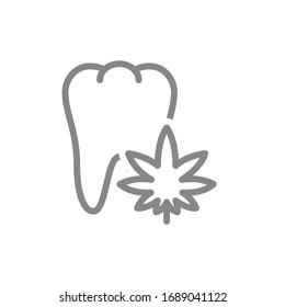Tooth with marijuana leaf line icon. Cannabis treatment, anesthesia symbol