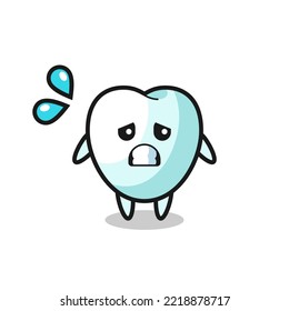 tooth mascot character with afraid gesture , cute design