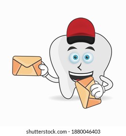 The Tooth mascot character becomes a mail deliverer. vector illustration