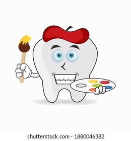 The Tooth mascot character becomes a painter. vector illustration