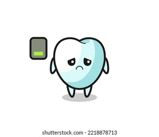 tooth mascot character doing a tired gesture , cute design