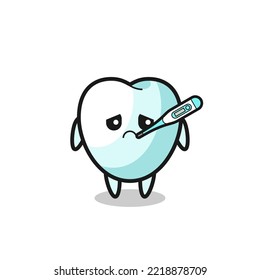 tooth mascot character with fever condition , cute design