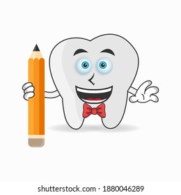 Tooth mascot character holding a pencil. vector illustration