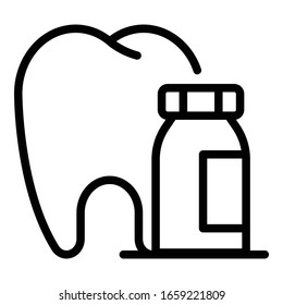 Tooth and medicine icon. Outline tooth and medicine vector icon for web design isolated on white background