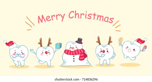 tooth with merry christmas on the yellow background