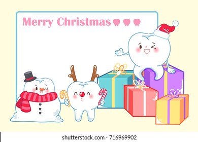 tooth with merry christmas on the yellow background