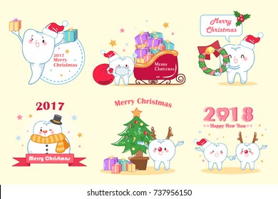 tooth with merry christmas on the yellow background