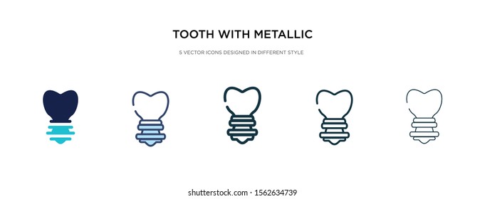 tooth with metallic root icon in different style vector illustration. two colored and black tooth with metallic root vector icons designed in filled, outline, line and stroke style can be used for