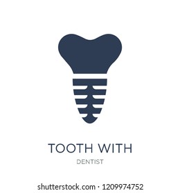 tooth with metallic root icon. Trendy flat vector tooth with metallic root icon on white background from Dentist collection, vector illustration can be use for web and mobile, eps10