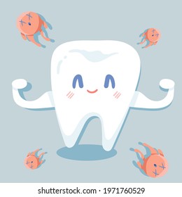tooth with a microbe. Vector illustration.