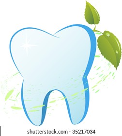 Tooth with a mint branch Vector illustration.