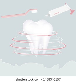 Tooth, molar, realistic, toothbrush, toothpaste - vector. Tooth protection. Dentist icon.