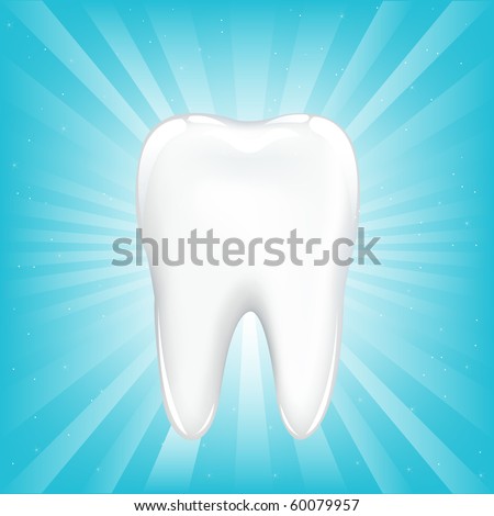 Tooth, On Blue Background With Beams And Stars, Vector Illustration