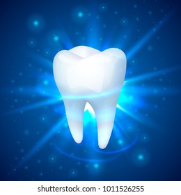 Tooth on a blue background, template design element, Vector illustration