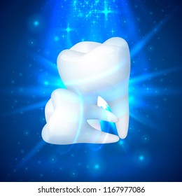 Tooth on a blue background, template design element, Vector illustration