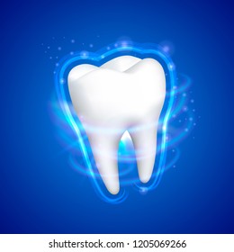 Tooth on a blue background, template design element, Vector illustration