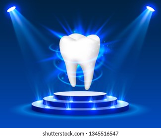 Tooth on a blue background, template design element, Vector illustration