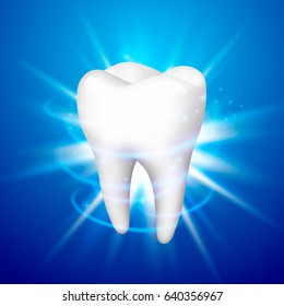 Tooth on a blue background. Template design element, Vector illustration