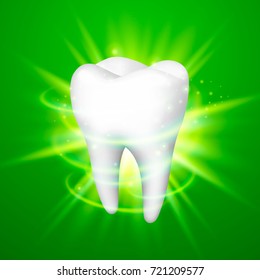 Tooth on a green background, template design element, Vector illustration