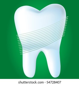 Tooth on green background, vector illustration made with mesh