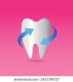 Tooth on a pink background. Arrows around tooth icon. Vector illustration