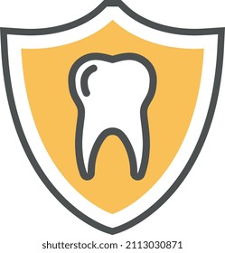 Tooth on shield icon. Dental protection. Dentist logo