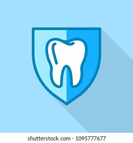 Tooth on shield logo icon. Flat illustration of tooth on shield vector logo icon for web design