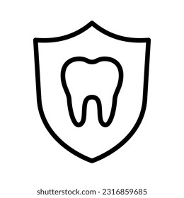 Tooth on shield protection icon isolated on white background. Teeth insurance dental. Vector illustration.