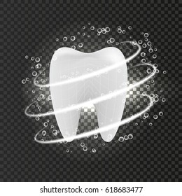 Tooth on a transparent background with a protection effect and a bubble of water. For design and advertising.