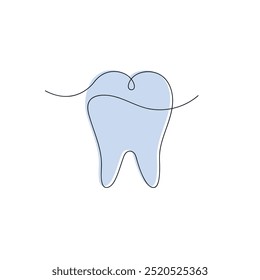 Dente em uma linha contínua de cor. Um desenho, minimalismo. Ilustração vetorial.