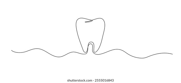 Tooth one continuous line illustration. Hand drawn doodle sketch of dentist graphic