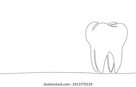 Línea continua de una línea dental. Eslabón de dientes de arte de línea, silueta. Arte vector dibujado a mano.